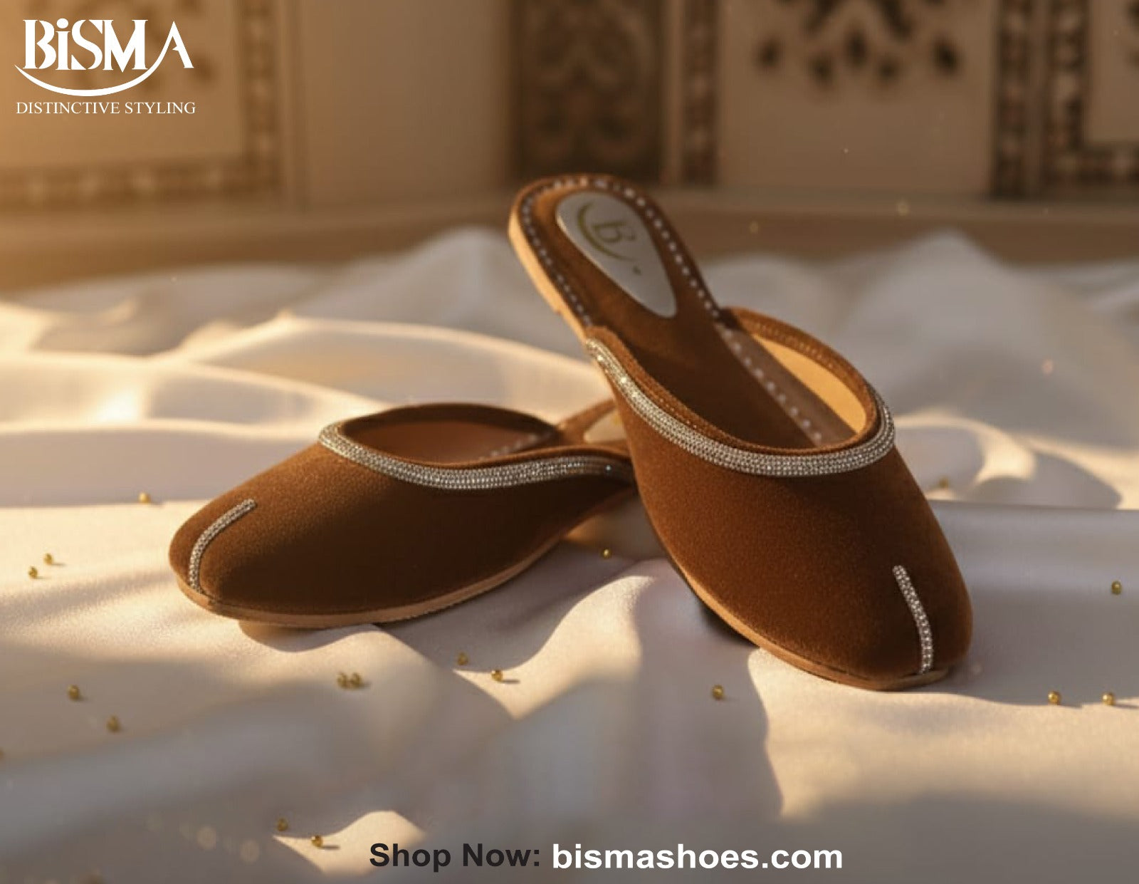 Bisma Handcrafted Leather Khussa with Delicate Diamanté Detailing(B70)