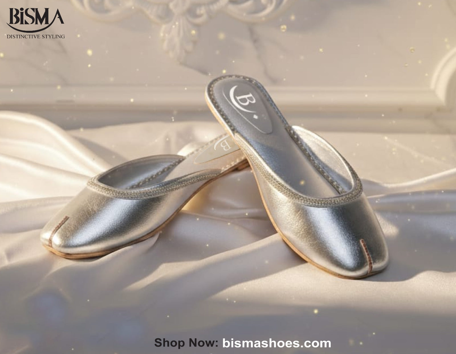 Bisma Handcrafted Leather Khussa with Delicate Diamanté Detailing(B70)