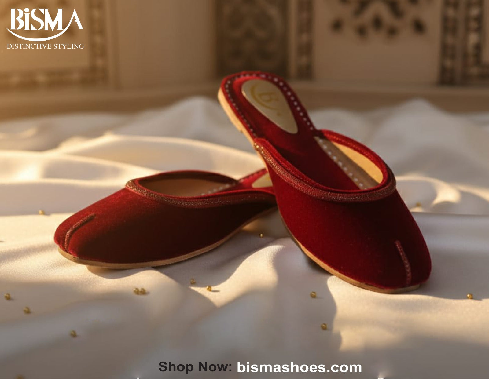 Bisma Handcrafted Leather Khussa with Delicate Diamanté Detailing(B70)