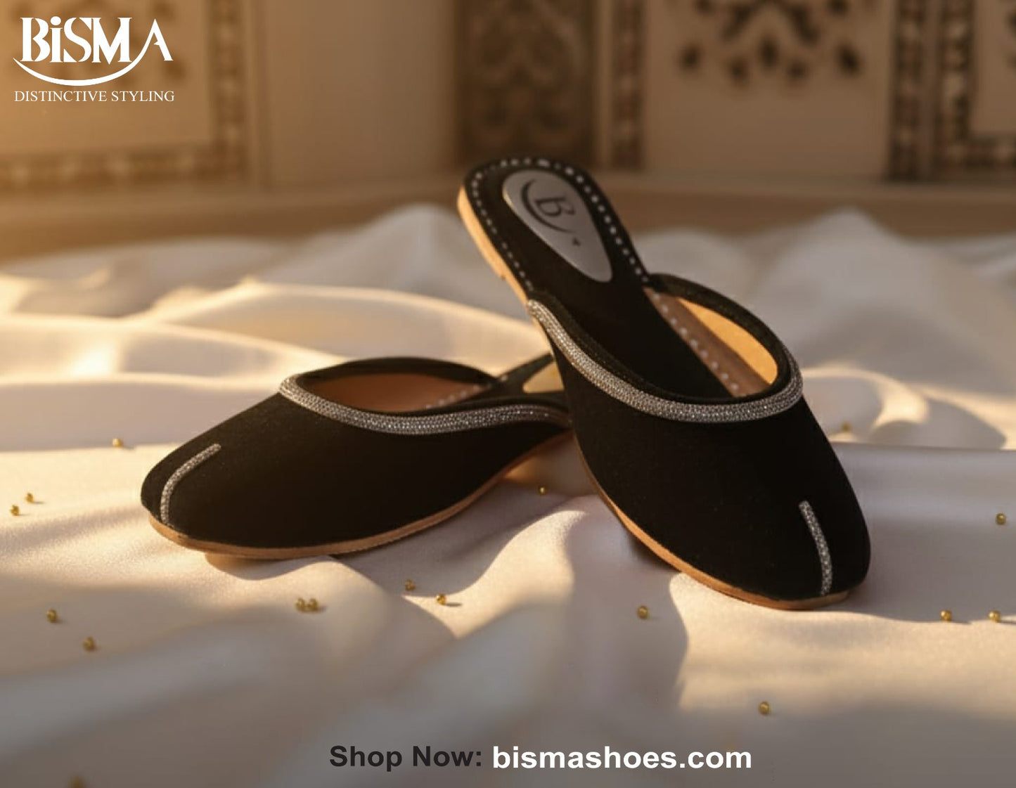 Bisma Handcrafted Leather Khussa with Delicate Diamanté Detailing