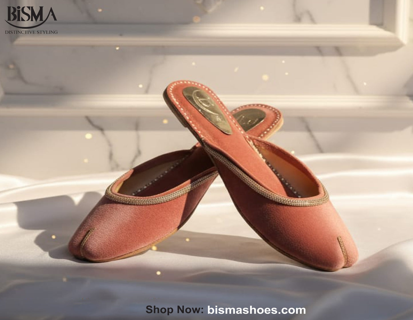 Bisma Handcrafted Leather Khussa with Delicate Diamanté Detailing