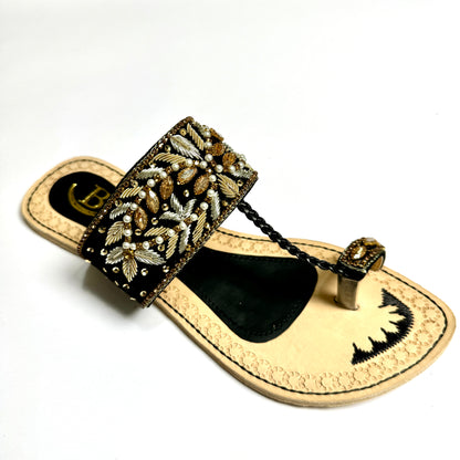 Bisma handmade embroidery toe post leather summer party wedding sandals Rang Mahaal  (B18)