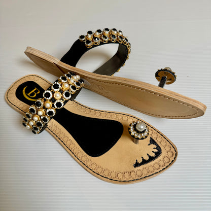 Bisma handmade embroidery toe post leather summer party wedding sandals Dilruba (B13)