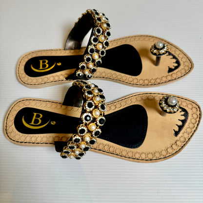 Bisma handmade embroidery toe post leather summer party wedding sandals Dilruba (B13)