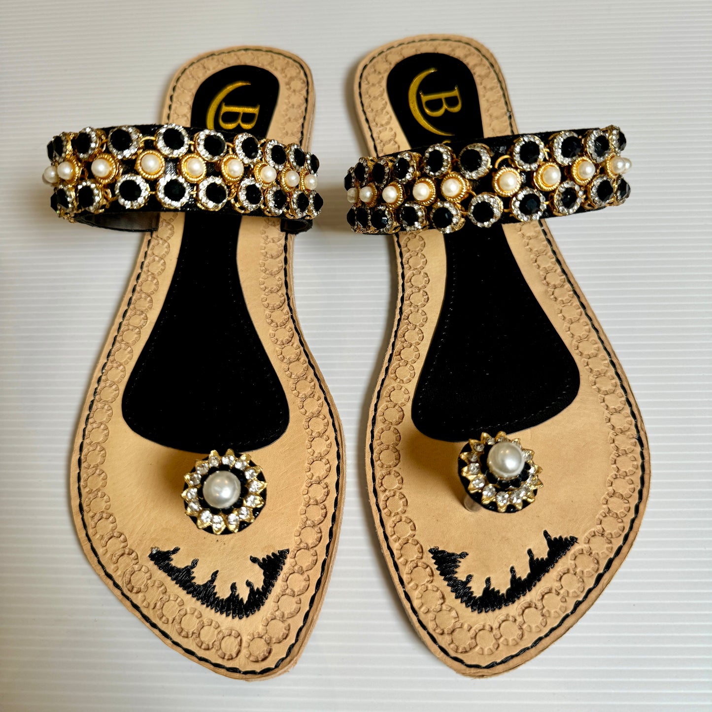 Bisma handmade embroidery toe post leather summer party wedding sandals Dilruba (B13)