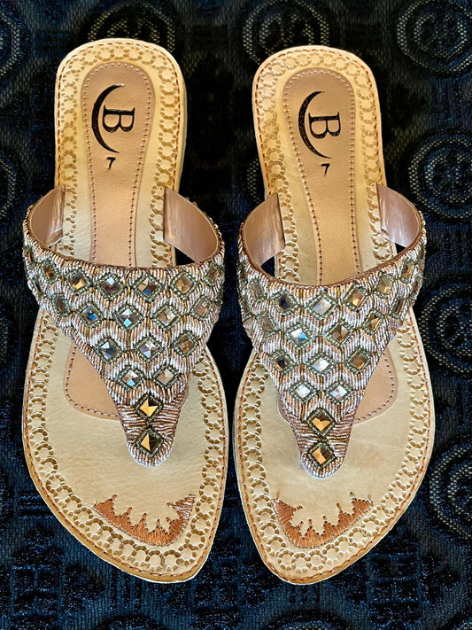 Bisma handmade embroidery toe post leather summer party wedding sandals Sitara V Sandal  (B14)