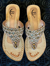 Load image into Gallery viewer, Hand embroidery with mirror stones Indian/ Punjabi Jutti / Chappal / Slip on Flat Wedding shoes/ Party/ Mendi/ Shoes / Sandals Footwear B14
