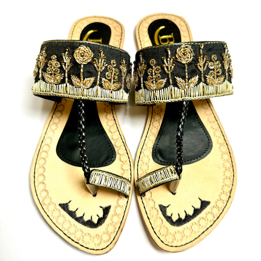 Bisma handmade embroidery toe post leather summer party wedding sandals Gulistan Sandals (B26)