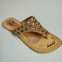 Load image into Gallery viewer, Hand embroidery with mirror stones Indian/ Punjabi Jutti / Chappal / Slip on Flat Wedding shoes/ Party/ Mendi/ Shoes / Sandals Footwear B14
