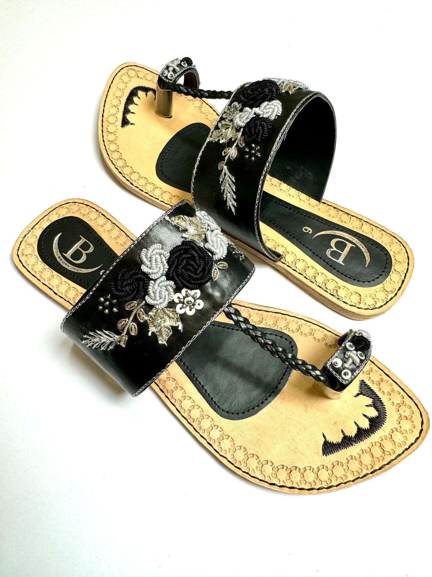 Bisma handmade embroidery toe post leather summer party wedding sandals Saanwri (B27)