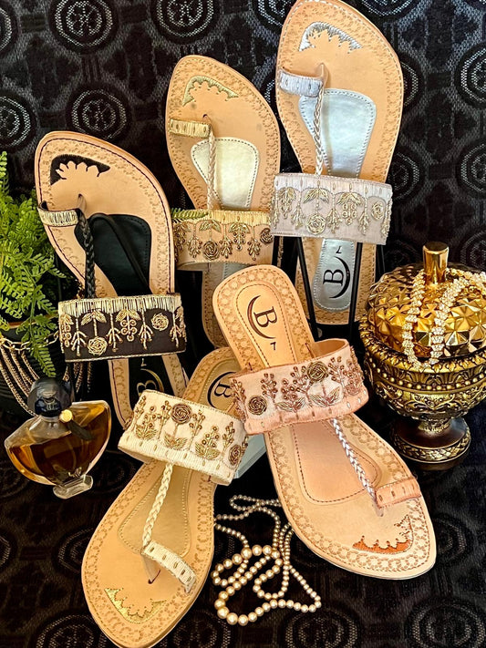 Bisma handmade embroidery toe post leather summer party wedding sandals Gulistan Sandals (B26)