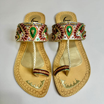 Bisma handmade embroidery toe post leather summer party wedding sandals Heera Mandi (B16)