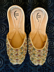 Traditional womens Handcrafted multi Beaded Indian/ Punjabi Jutti / Khussa / Mojri Flat Wedding/ Party/ Mendi/ Shoes Footwear B7