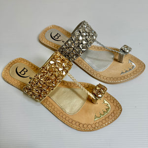 Elegant Womens Mirror Sandals Indian/ Punjabi Jutti / Chappal / Slip on Flat Wedding shoes/ Party/ Mendi/ Shoes / Sandals Footwear B15