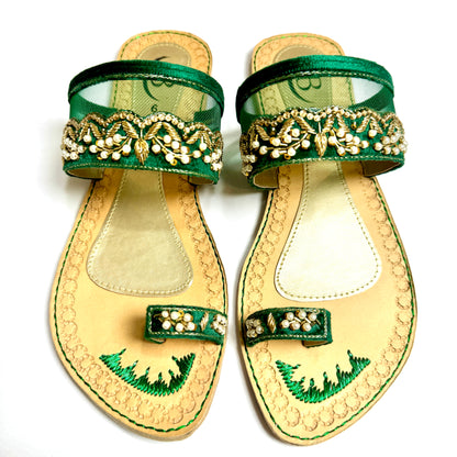 Bisma handmade embroidery toe post leather summer party wedding sandals Resham Sandals (B23)