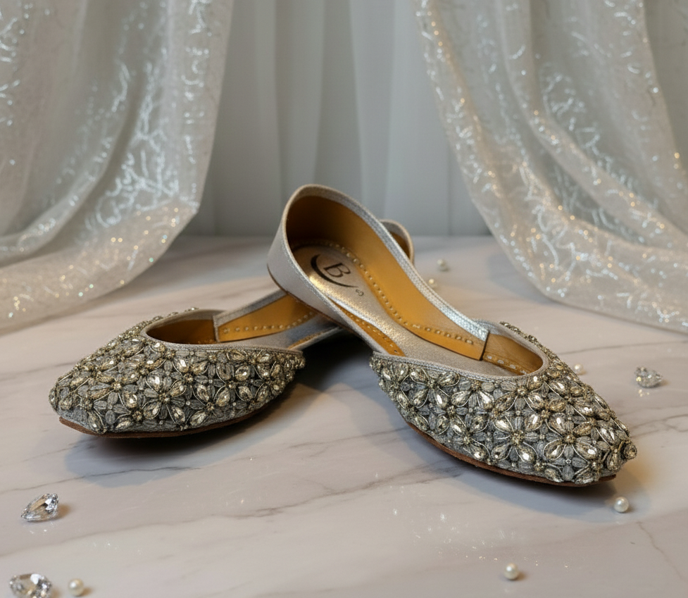 Bisma Handmade Khussa Mojri Indian Punjabi Jutti, Wedding Party Style Sheesha Mahal (B10)