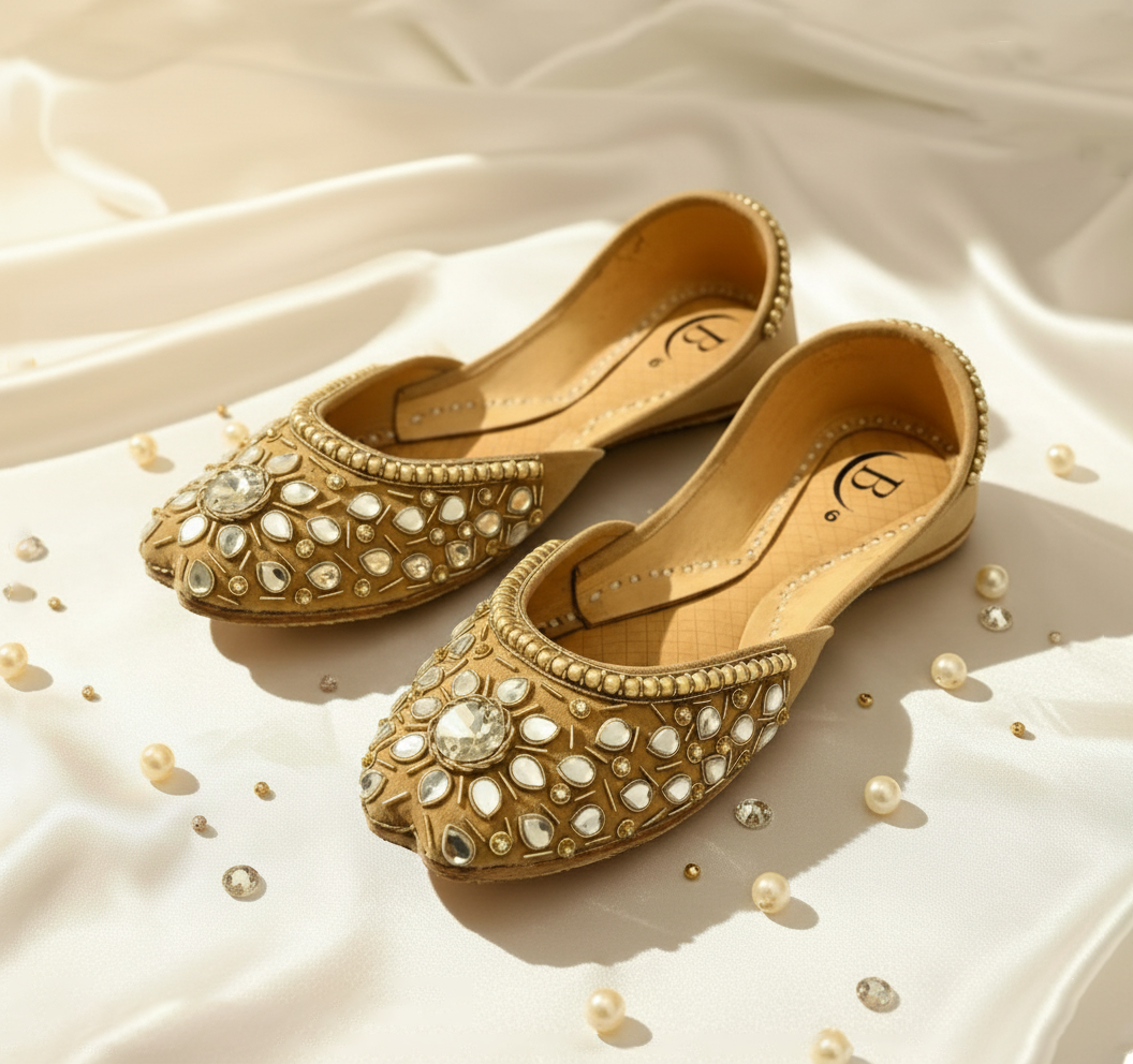 Bisma Handmade Kundan Khussa Mojri – Indian Punjabi Jutti for Wedding & Party Wear (B28)