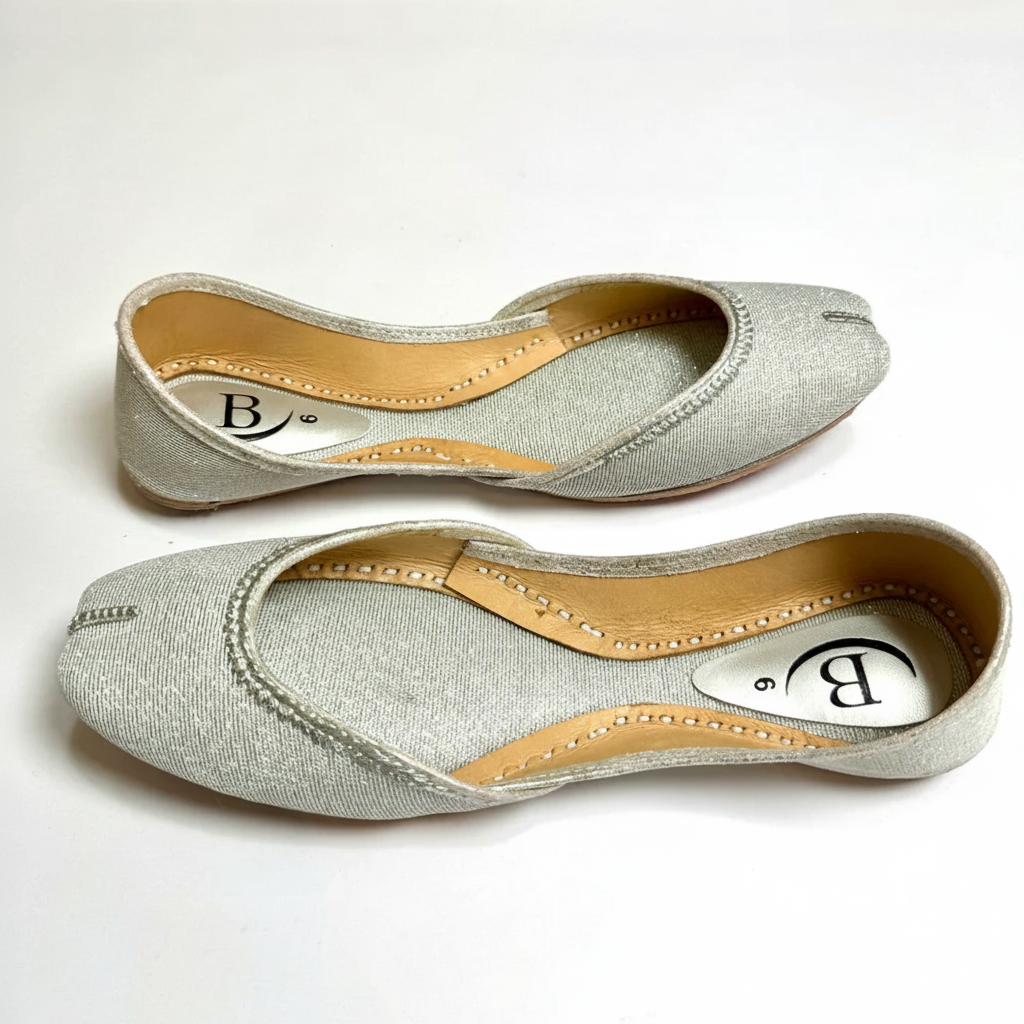 Bisma Handmade Khussa Mojri Indian Punjabi Jutti, Wedding Party Style Glitter Leather Mojri (B21)