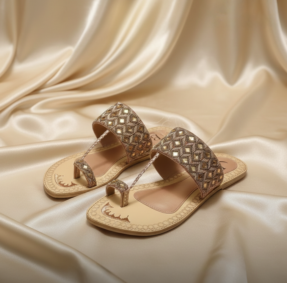 Bisma Saanwri Handmade Embroidered Leather Toe-Post Sandals – Summer & Wedding Party Wear(B27)