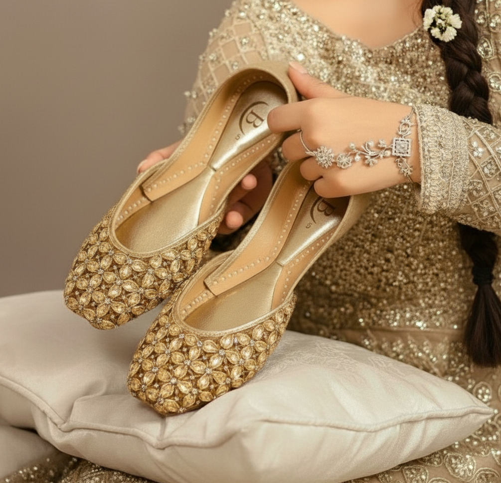 Bisma Handmade Khussa Mojri Indian Punjabi Jutti, Wedding Party Style Sheesha Mahal (B10)