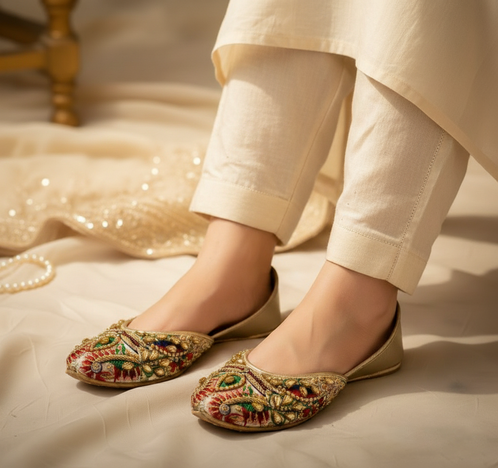 Bisma Handmade Khussa Mojari – Elegant Indian Punjabi Jutti for Wedding & Party Wear (Heera Mandi B8)