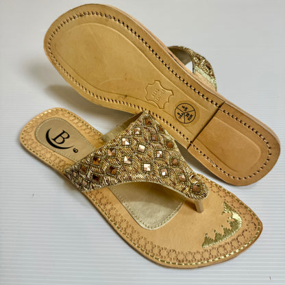 Bisma handmade embroidery toe post leather summer party wedding sandals Sitara V Sandal  (B14)