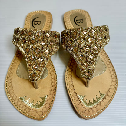 Bisma handmade embroidery toe post leather summer party wedding sandals Sitara V Sandal  (B14)