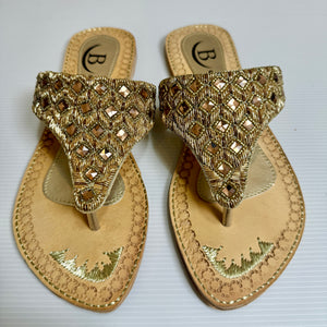 Hand embroidery with mirror stones Indian/ Punjabi Jutti / Chappal / Slip on Flat Wedding shoes/ Party/ Mendi/ Shoes / Sandals Footwear B14