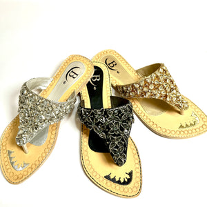 Womens Diamante Stonework Sandals Indian/ Punjabi Jutti / Chappal / Slip on Flat Wedding shoes/ Party/ Mendi/ Shoes / Sandals Footwear B19