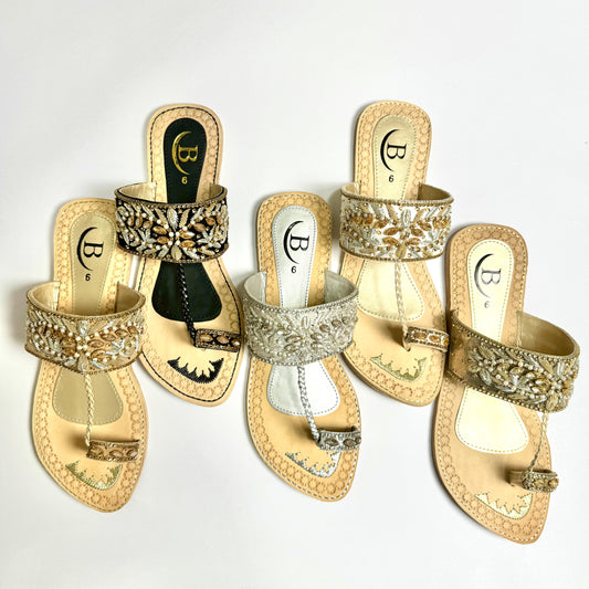 Bisma handmade embroidery toe post leather summer party wedding sandals Rang Mahaal  (B18)