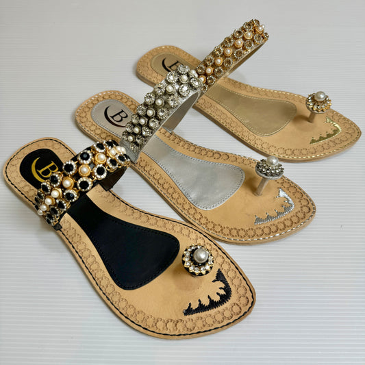 Bisma handmade embroidery toe post leather summer party wedding sandals Dilruba (B13)