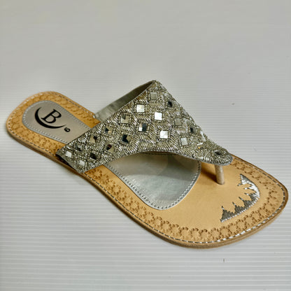 Bisma handmade embroidery toe post leather summer party wedding sandals Sitara V Sandal  (B14)