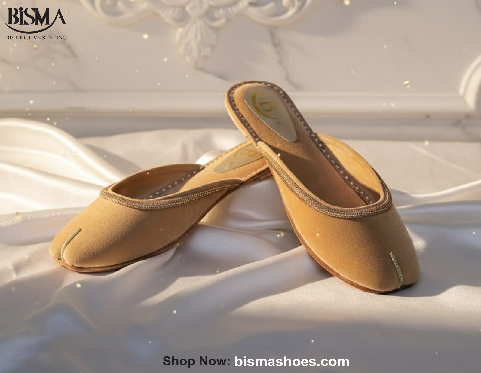 Bisma Handcrafted Leather Khussa with Delicate Diamanté Detailing(B70)