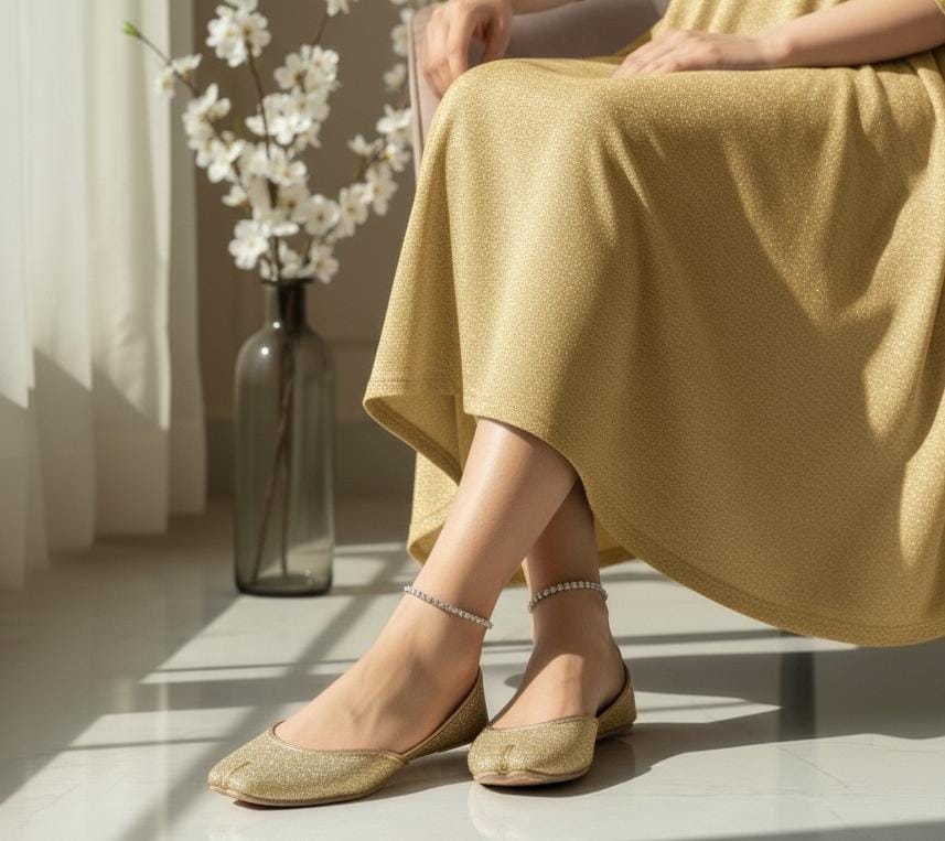 Bisma Handmade Khussa Mojri Indian Punjabi Jutti, Wedding Party Style Glitter Leather Mojri (B21)