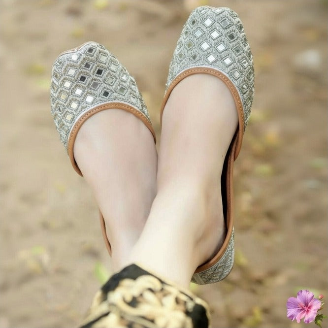 Bisma Handmade Khussa Mojari – Indian Punjabi Jutti for Women | Wedding & Party Shoes with Sitara Embroidery (B12)