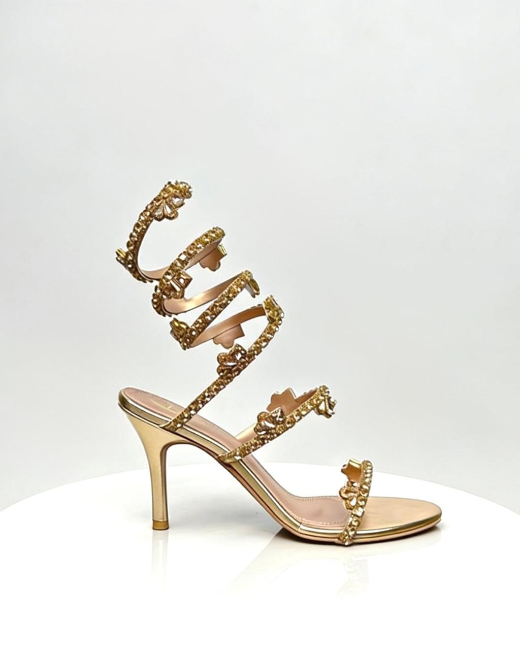 Katrina Snake Diamanté Spiral Heels – 4 Inch Luxury Party Sandal