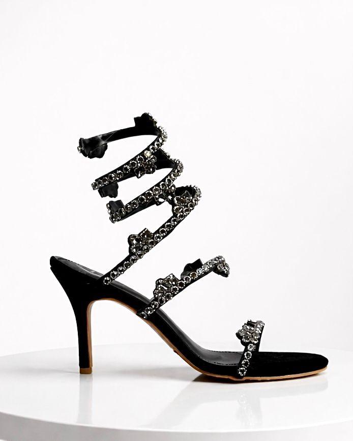 Katrina Snake Diamanté Spiral Heels – 4 Inch Luxury Party Sandal