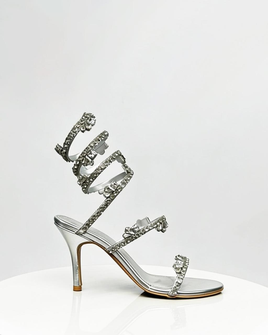 Katrina Snake Diamanté Spiral Heels – 4 Inch Luxury Party Sandal