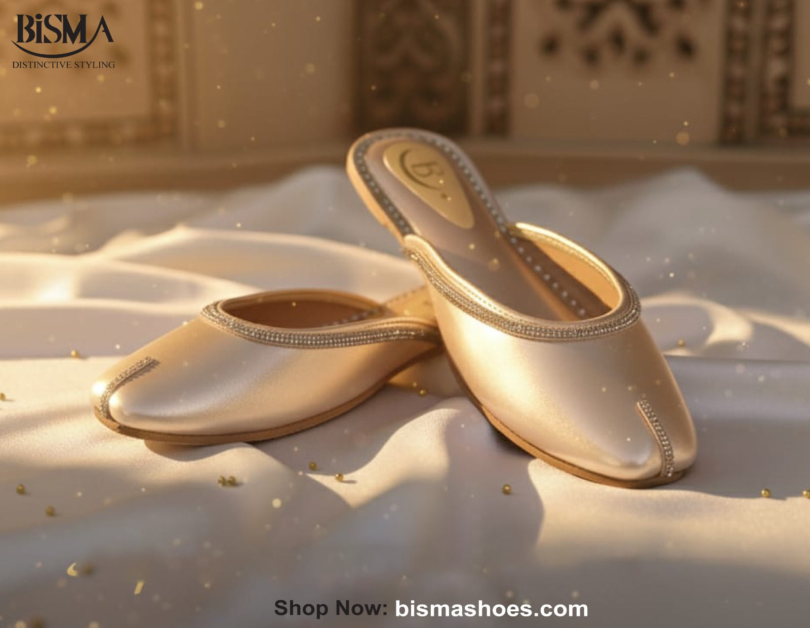 Bisma Handcrafted Leather Khussa with Delicate Diamanté Detailing(B70)