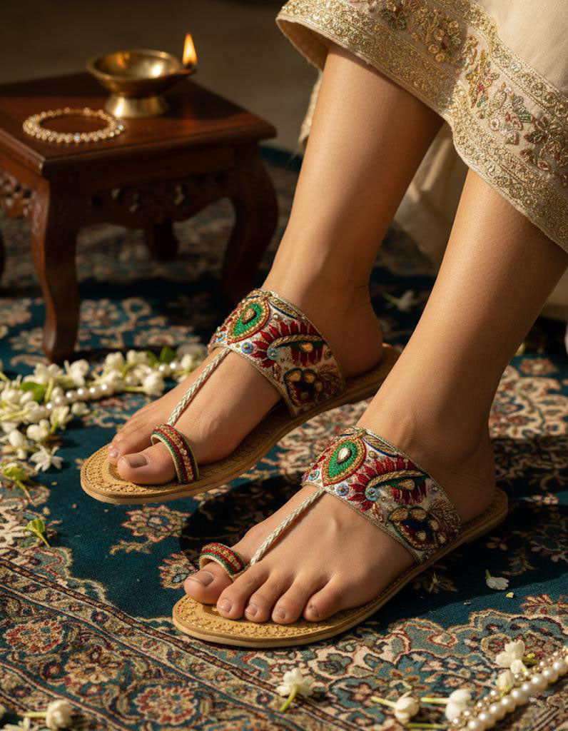 Bisma Heera Mandi Handmade Leather Toe Post Sandals - Wedding & Party Wear (B16)