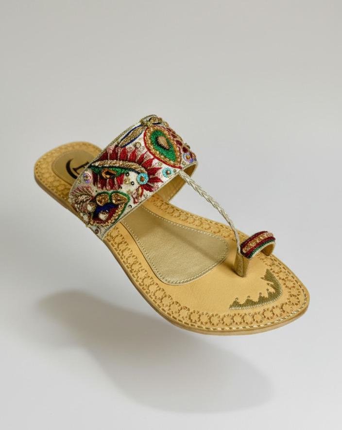 Bisma Heera Mandi Handmade Leather Toe Post Sandals - Wedding & Party Wear (B16)