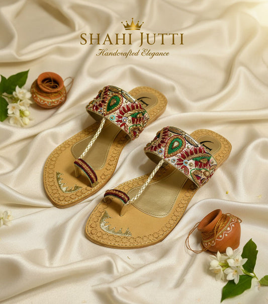 Bisma Heera Mandi Handmade Leather Toe Post Sandals - Wedding & Party Wear (B16)