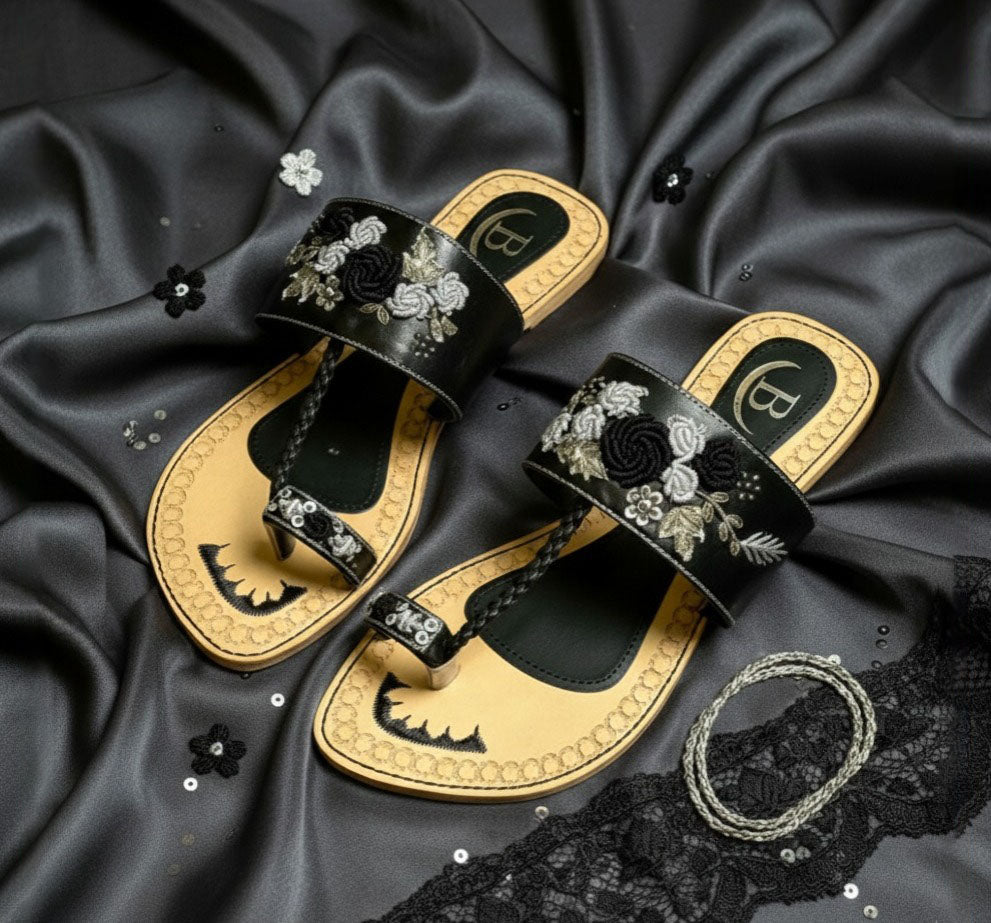 Bisma Saanwri Handmade Embroidered Leather Toe-Post Sandals – Summer & Wedding Party Wear(B27)