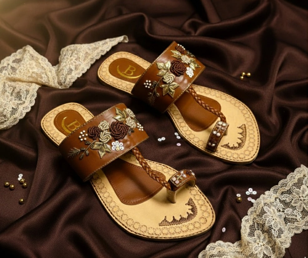 Bisma Saanwri Handmade Embroidered Leather Toe-Post Sandals – Summer & Wedding Party Wear(B27)