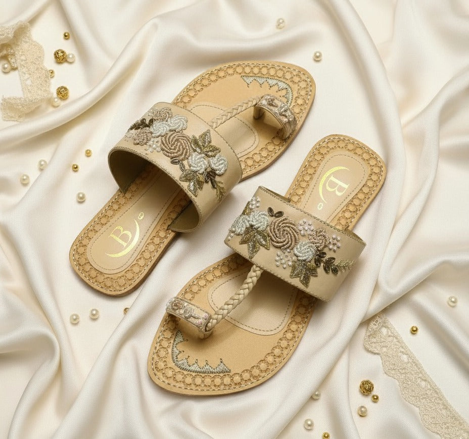 Bisma Saanwri Handmade Embroidered Leather Toe-Post Sandals – Summer & Wedding Party Wear(B27)