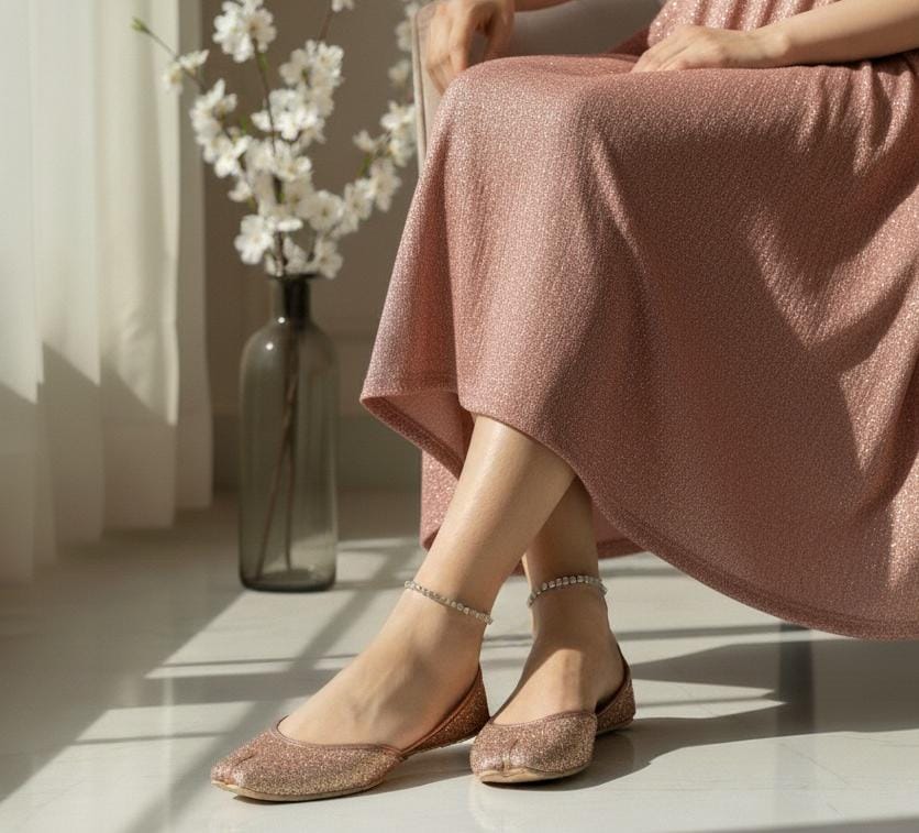 Bisma Handmade Khussa Mojri Indian Punjabi Jutti, Wedding Party Style Glitter Leather Mojri (B21)