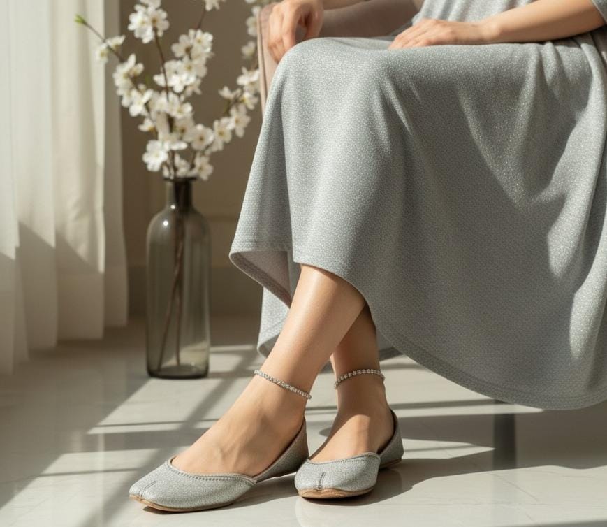 Bisma Handmade Khussa Mojri Indian Punjabi Jutti, Wedding Party Style Glitter Leather Mojri (B21)