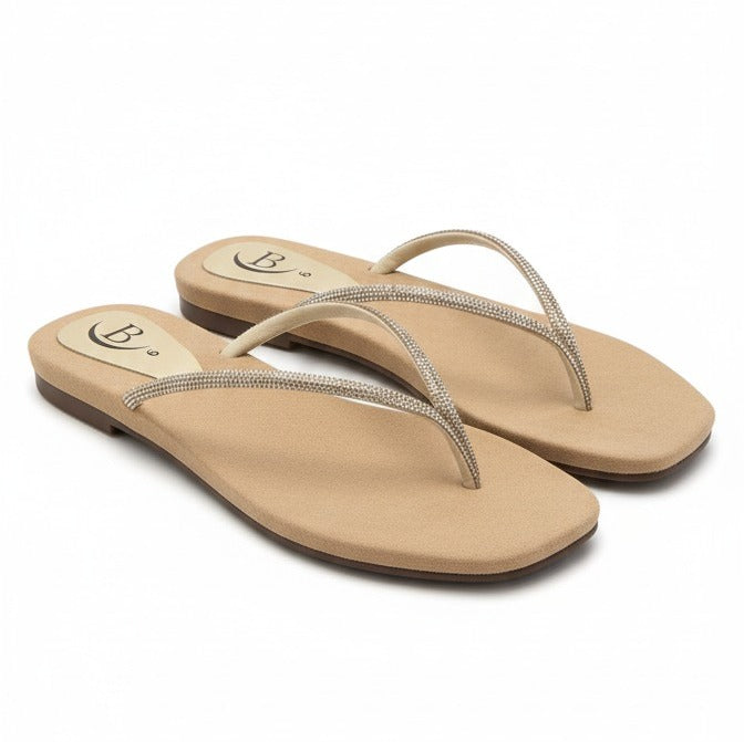 Bisma Luxury Diamanté Flats – Handmade Suede Sandals for Effortless Elegance( B53)
